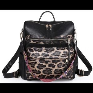 Black Leopard Backpack purse